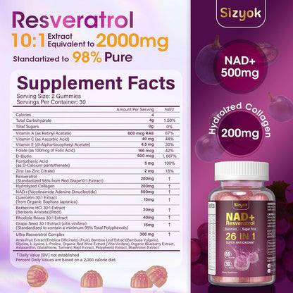 NAD Resveratrol Gummies for Women - Sugar-Free Multivitamin with Collagen, 3 Pack (180 Gummies)