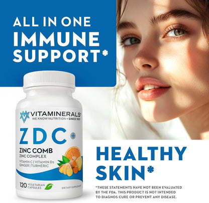 Vitaminerals Z D C - Zinc, Vitamin D3 & C Complex - 120 Vegetarian Capsules