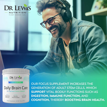 Brain Supplements for Memory and Focus – Dr Lewis Daily Brain Care Powder with Aloe Vera – Plant-Based Nootropic and Vitality Support for Brain Fog, Mental Clarity and Daily Wellbeing – Powder, 150g