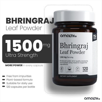Amalth Bhringraj Capsules 1500 mg - Eclipta Prostrata Leaf Powder - 120 Vegetarian Capsules