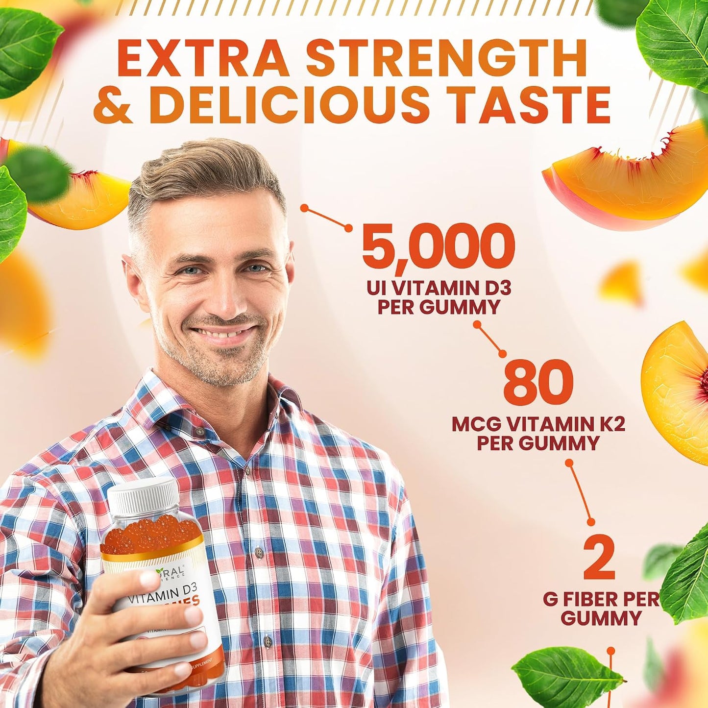 Natural BioScience Vitamin D3 10000 IU & K2 Gummies - Extra Strength, Sugar-Free, with Prebiotics - 30 Count - görsel 7