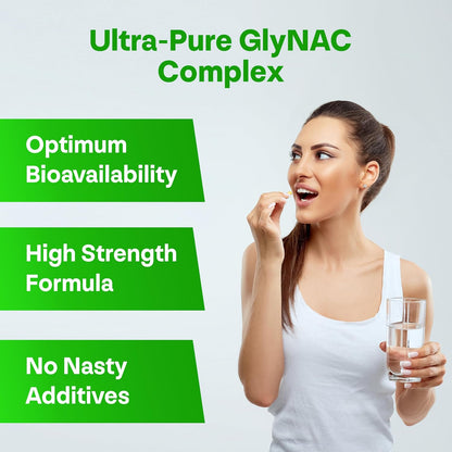 Ultra Pure GlyNAC Supplement 1000mg (500mg Glycine + 500mg N-Acetyl Cysteine) - Glutathione Precursor for Healthy Ageing, Energy & Cellular Protection - 120 Vegan Capsules