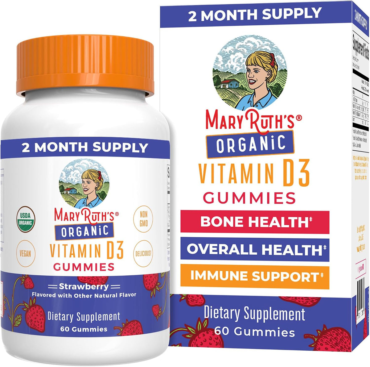 MARYRUTH'S Organic Vitamin D3 Gummies | 1000 IU | USDA Organic | Immune Support | Bone Health | Muscle Function | for Adults & Kids Ages 2+ | Vegan | Gluten-free | 2 Month Supply | 60 Count - görsel 1