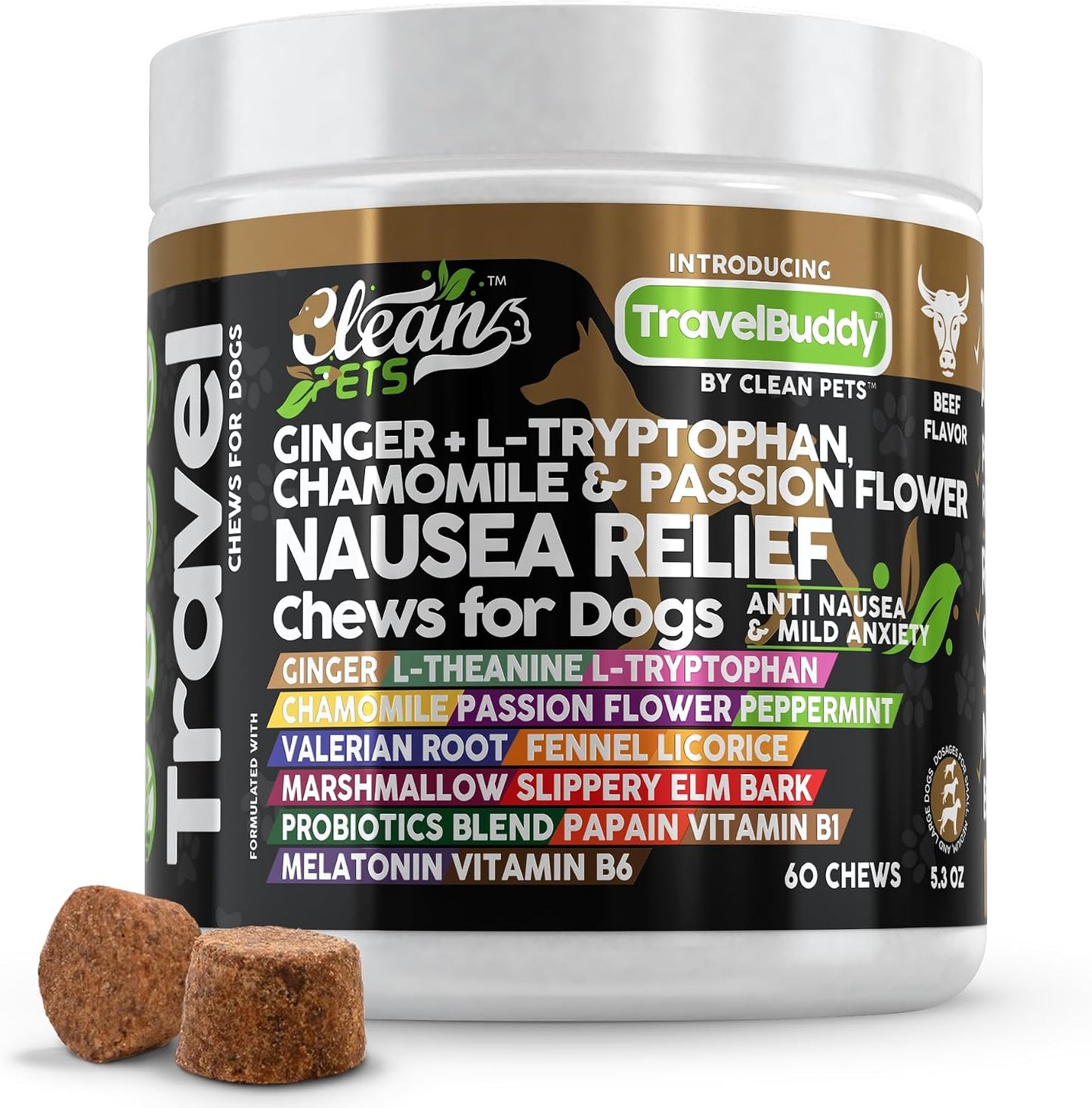 Clean Pets Travel Chews – Nausea Relief for Dogs with Ginger & Melatonin - görsel 1