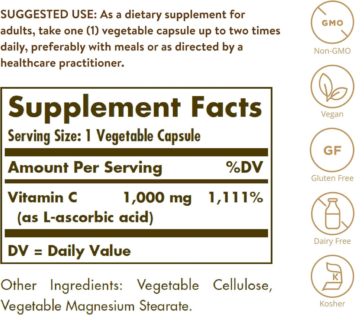 Solgar Vitamin C 1000 mg with Bioflavonoids – 100 Vegetable Capsules - görsel 2