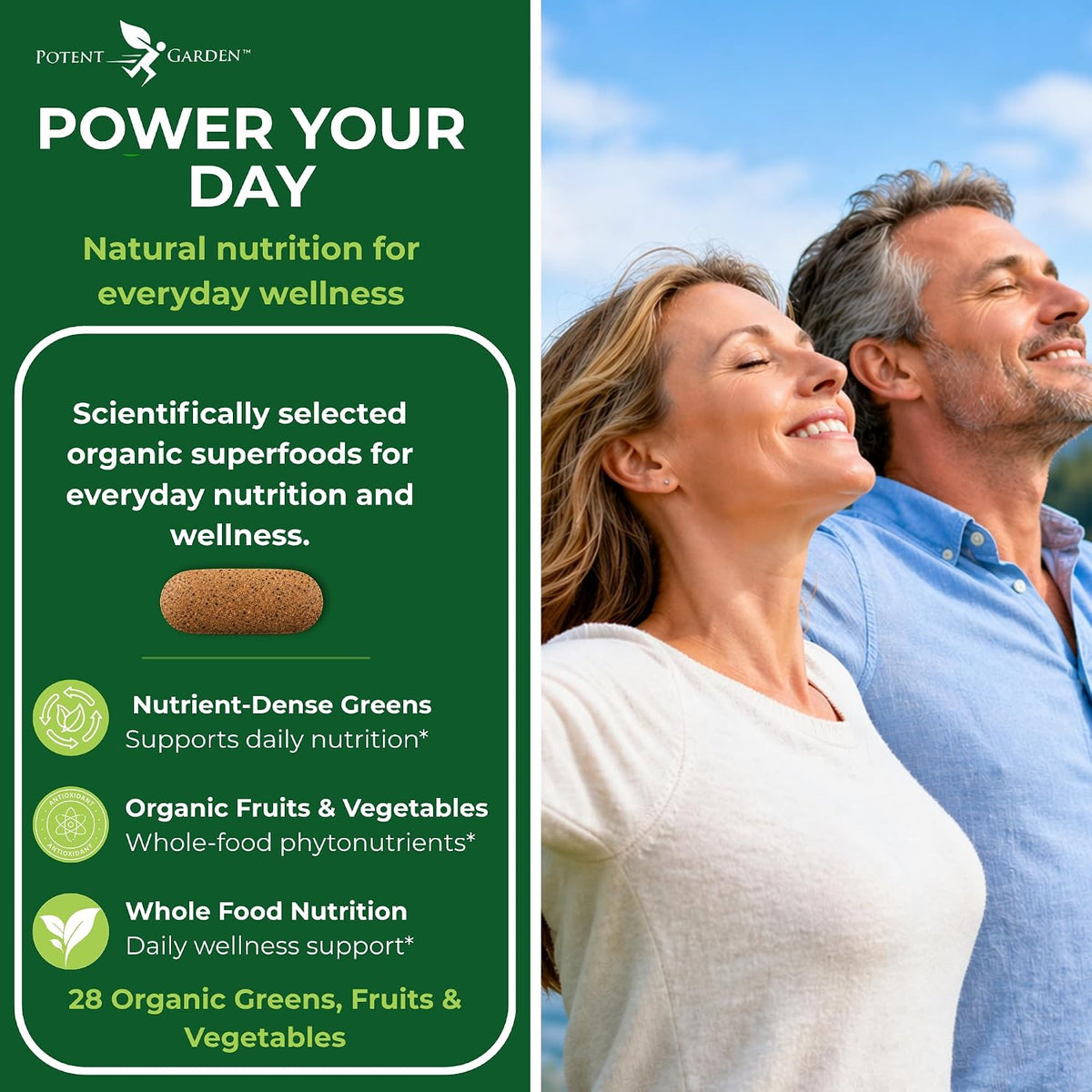 Potent Garden Super Greens Capsules - Organic Fruits and Vegetables Supplement, 60 Capsules - görsel 2