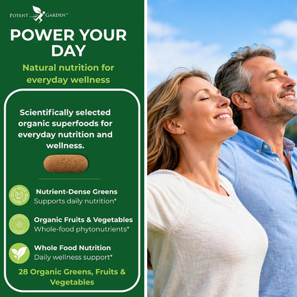 Potent Garden Super Greens Capsules - Organic Fruits and Vegetables Supplement, 60 Capsules