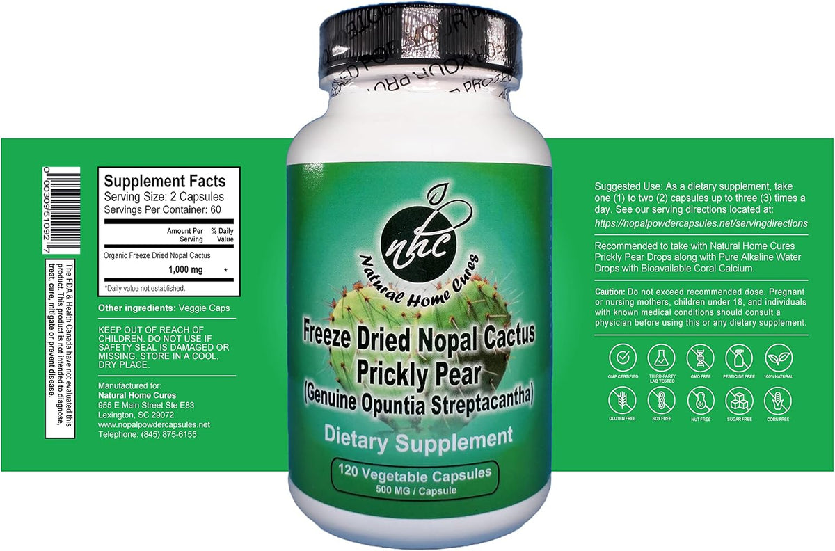Nopal Cactus Capsules and Prickly Pear Drops Combo, Freeze-Dried Nopal Powder Capsules Plus Nopal Cactus Fruit Concentrate with Vitamin B12, 120 Capsules + 60 ml - görsel 2