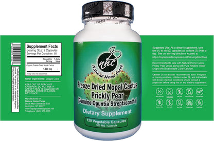 Nopal Cactus Capsules and Prickly Pear Drops Combo, Freeze-Dried Nopal Powder Capsules Plus Nopal Cactus Fruit Concentrate with Vitamin B12, 120 Capsules + 60 ml