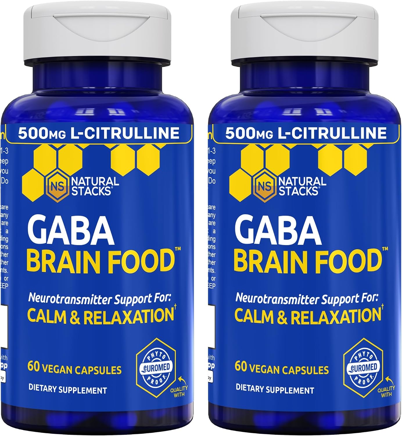 GABA Brain Food - Supplement for Calm, Relaxation & Sleep Support with L-Citrulline and Grape Seed Extract - 120 Capsules - görsel 1