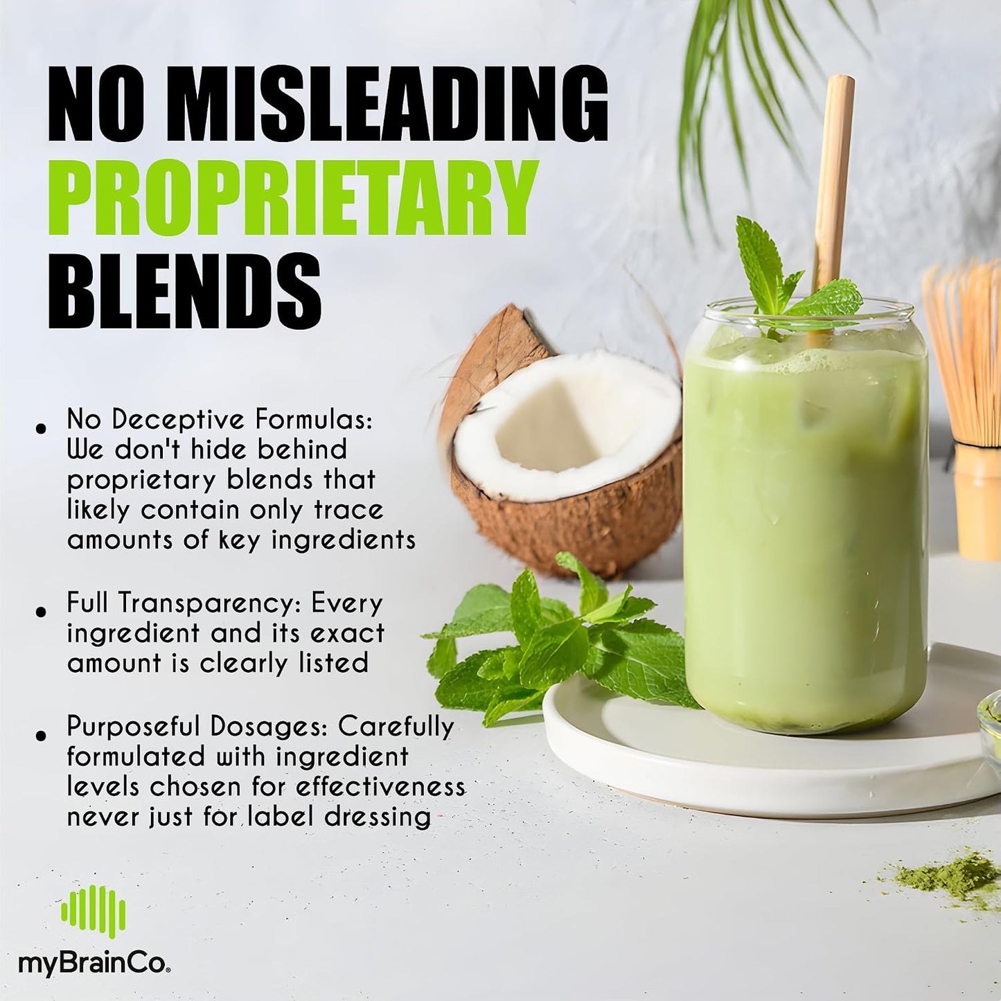 myBrainCo. Nootropic Greens - All-in-One Body, Brain & Longevity Supplement with Organic Greens, Alpha-GPC, Lion's Mane & More (225 g) - görsel 3
