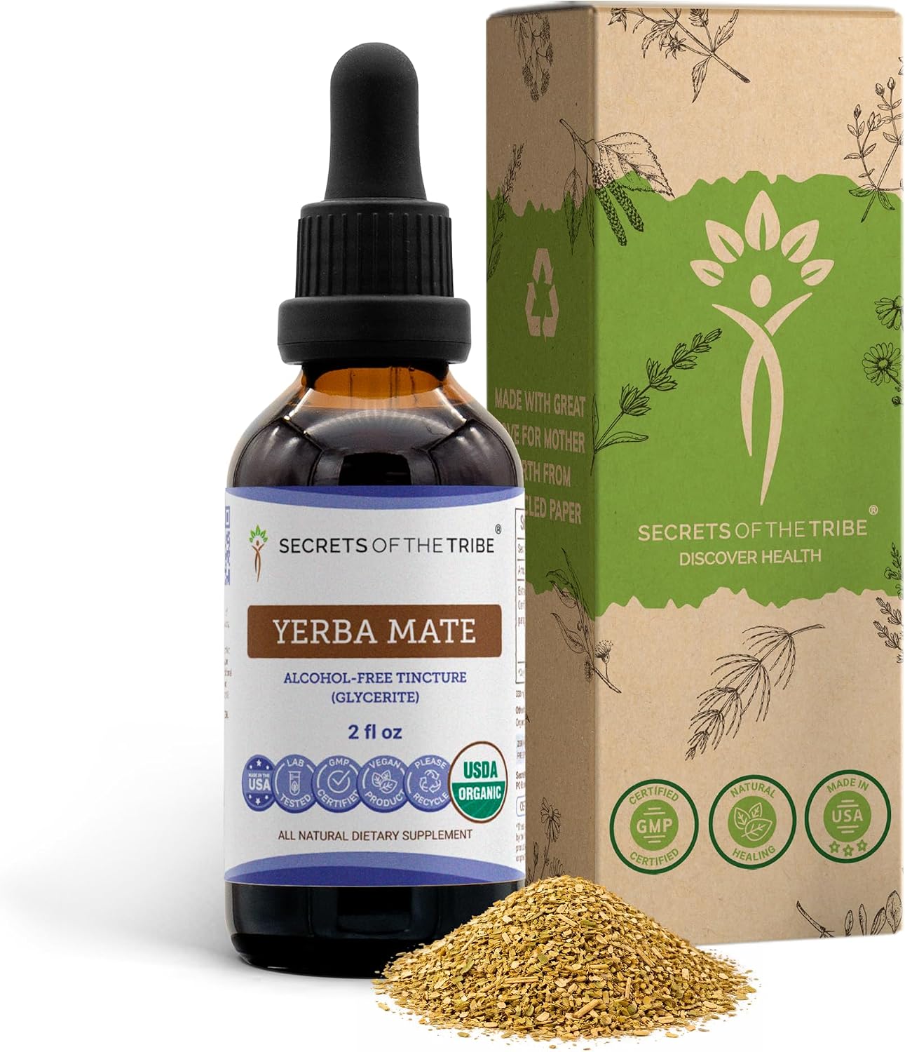 Secrets of the Tribe Yerba Mate Certified Organic Tincture – Alcohol-Free, High-Potency Herbal Drops (60 ml) - görsel 1