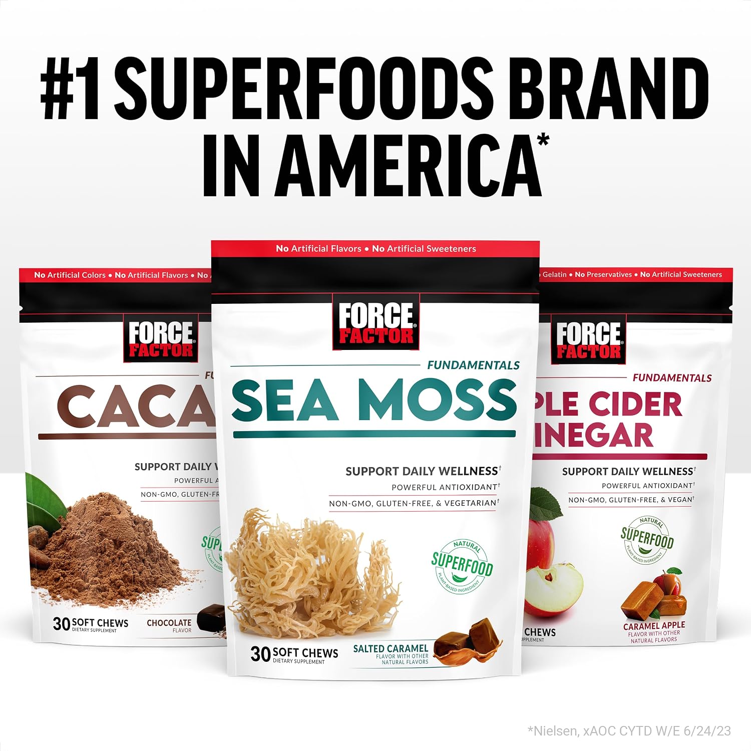 Force Factor Sea Moss Soft Chews - Support Immunity, Digestion, and Heart Health - Irish Sea Moss Superfood & Antioxidants Supplement - Non-GM, Gluten-free, Salted Caramel Flavour - 90 Soft Chews (3-Pack) - görsel 6