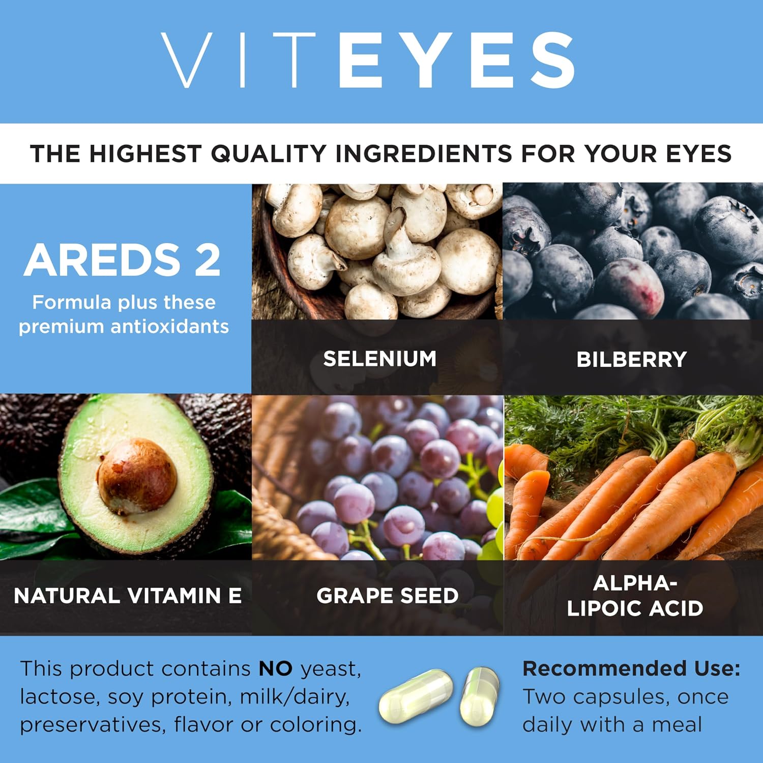 Viteyes AREDS 2 Advanced Macular Support - 60 Capsules (30-Day Supply) - Allergen Free, Vegan Eye Vitamins with Lutein, Zeaxanthin, and Antioxidants - görsel 3