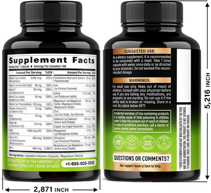 Bariatric Multivitamin - 45 mg Iron Supplements - Lab Tested - for Women & Men - All-in-One, 21 Essential Vitamins - Gastric Sleeve Support - Free of Sugar, Gluten & Soya - 180 Capsules, Once Daily