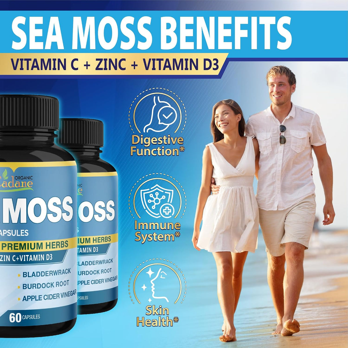 Organic Cadane Irish Sea Moss & Vitamin C, D3 and Zinc Capsules (2-Pack) - görsel 4