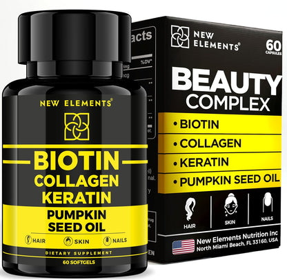 Biotin 10000mcg with Collagen, Keratin & Pumpkin Seed Oil - Hair, Skin & Nail Supplement
