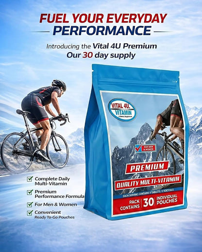 VITAL 4U Premium Daily Multivitamin Packs for Men and Women, 30 Servings