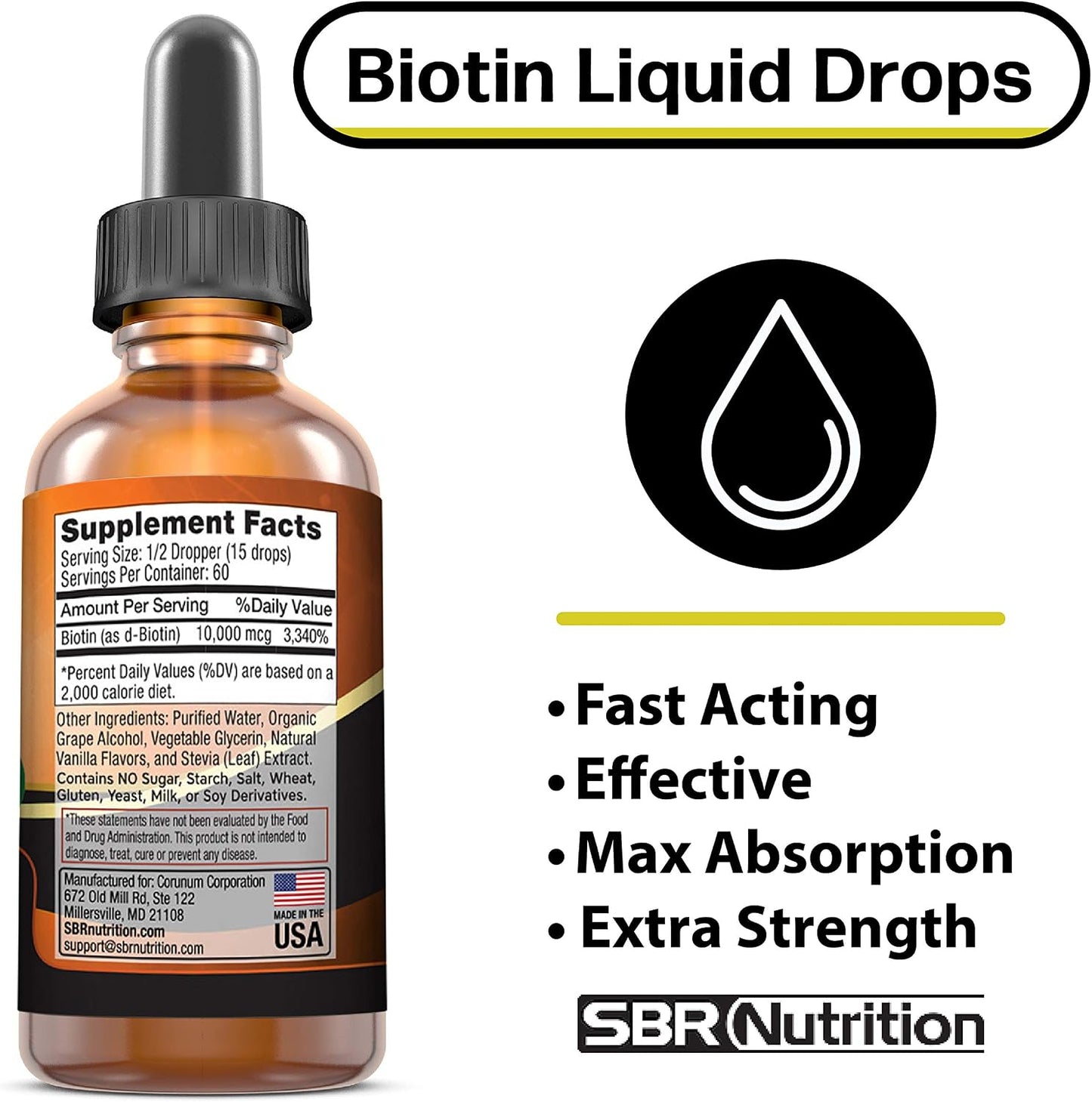 MAX Absorption Biotin Liquid Drops, 10,000mcg – 60 Servings - görsel 3