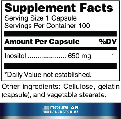 Douglas Laboratories Inositol (650 mg) | Supports Neurological Health, Behaviour Stability, and Ovarian Function | 100 Capsules