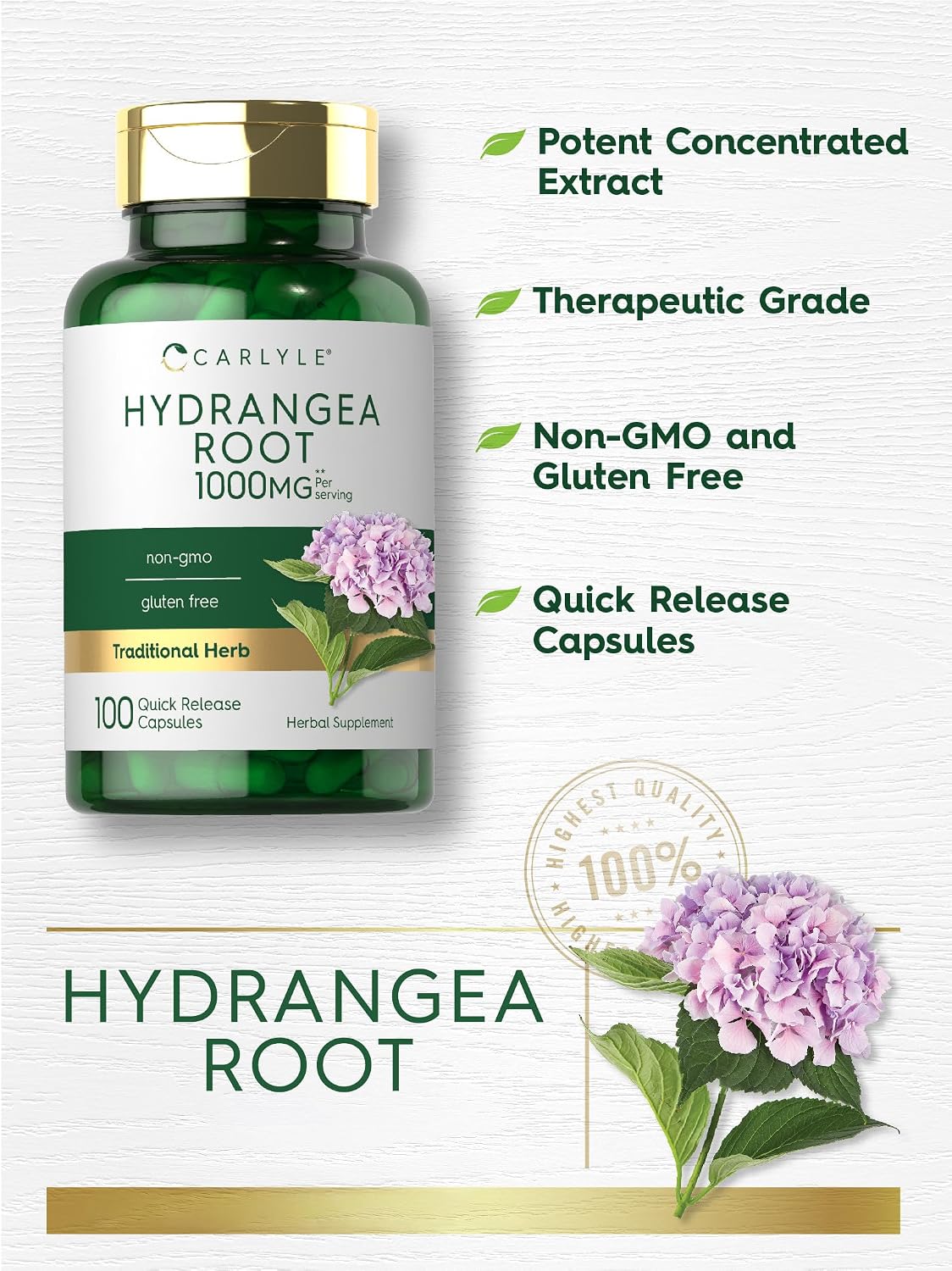Carlyle Hydrangea Root Capsules | 100 Count | Non-GMO, Gluten-free Extract - görsel 3