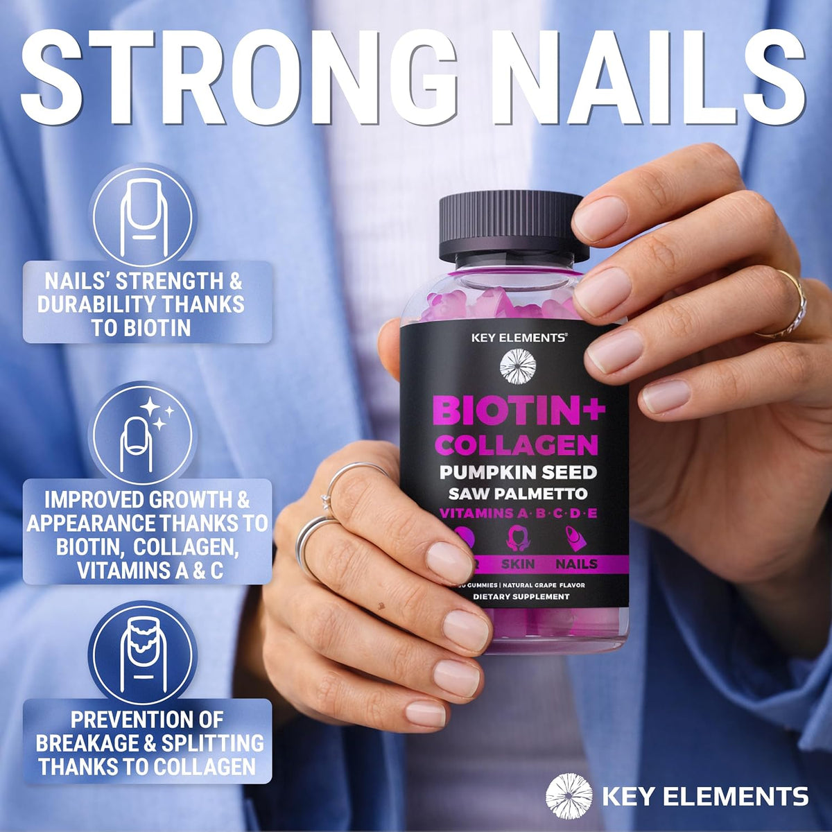 KEY ELEMENTS Biotin & Collagen Gummies – 10000mcg for Hair, Skin & Nails - görsel 4