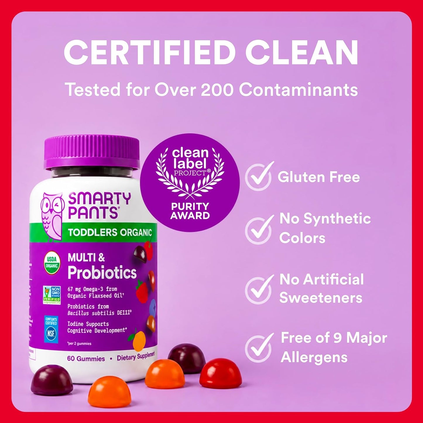 SmartyPants Organic Toddler Multivitamin & Probiotics Gummies, 60 Count (30 Day Supply) - görsel 10