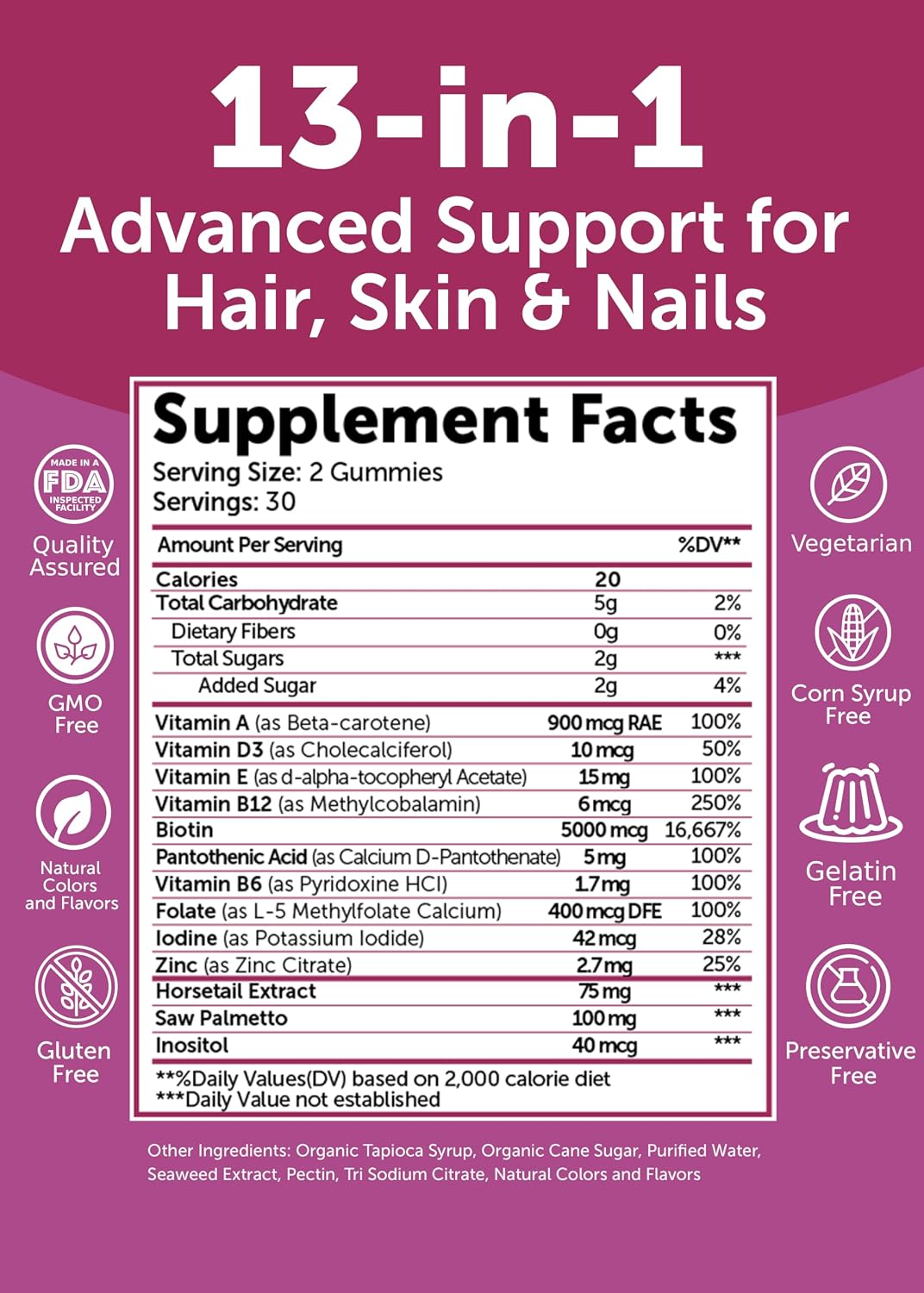 Lunakai USA-made Super Hair Gummies with Biotin, Zinc, Horsetail Extract & Saw Palmetto – Hair Growth Vitamins for Women & Men, 60 Gummies - görsel 5