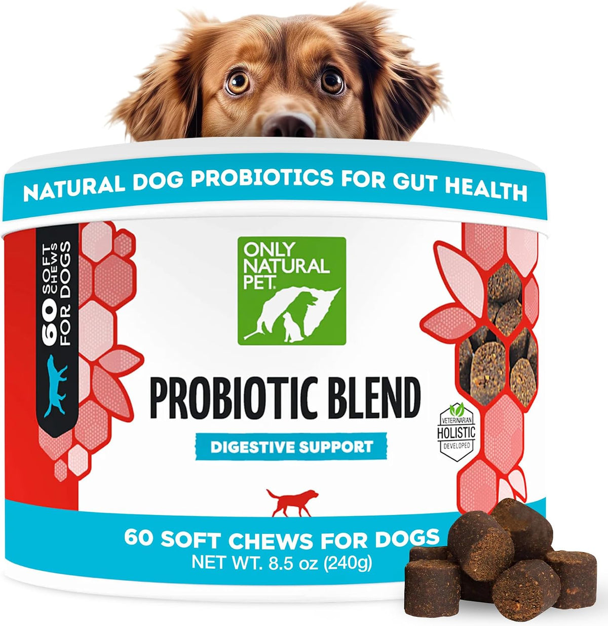Only Natural Pet Probiotic Dog & Cat Supplement – Digestive and Gut Health Enzyme Formula, Soft Chews, 60 Count - görsel 1