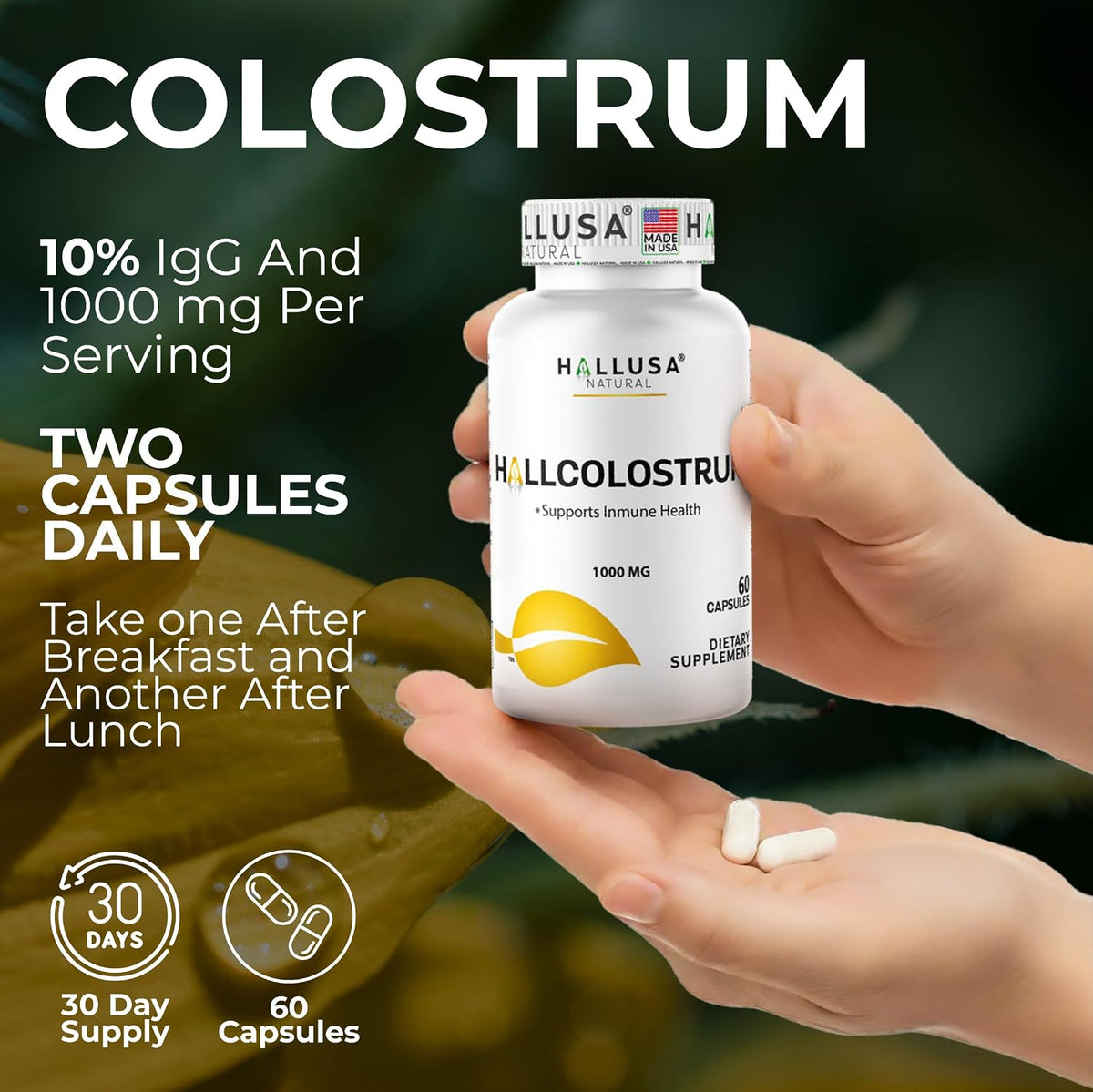 Hallusa Natural Colostrum Capsules – 1,000mg, 60 Capsules - görsel 3