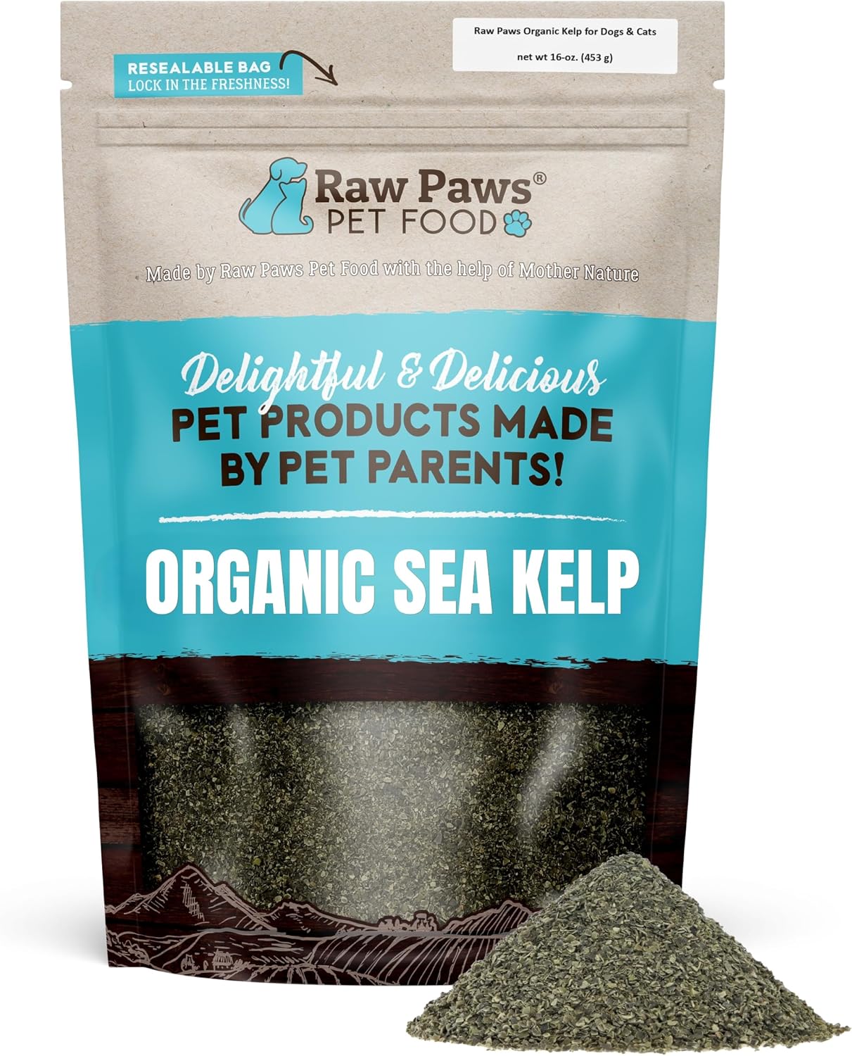 Raw Paws Organic Kelp Powder for Dogs & Cats (454g) - Supports Thyroid, Digestive and Immune Health - görsel 1