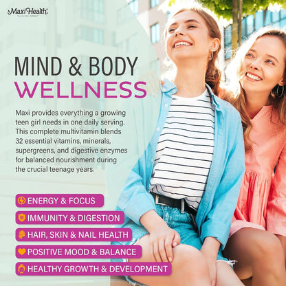 Maxi Health Teen Vitamins for Girls 12-17 – – Calcium – Essential for building strong bones during the peak bone – Image 3