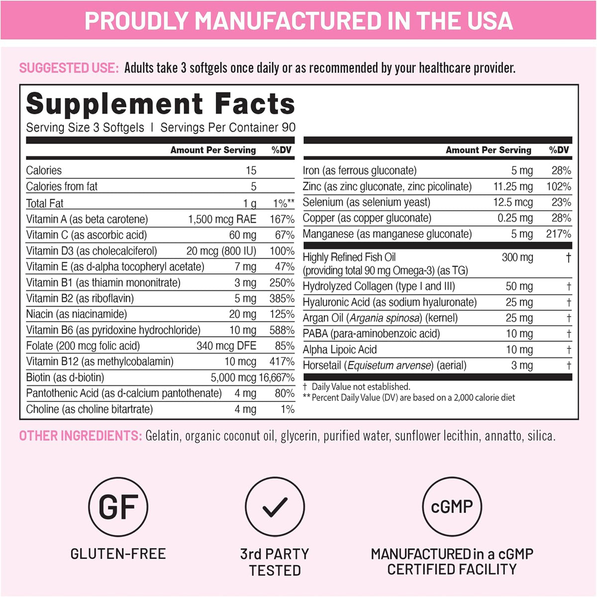 NatureWise Hair, Skin and Nails Supplement – Biotin 5000mcg with Hyaluronic Acid and Collagen – 270 Softgels - görsel 5