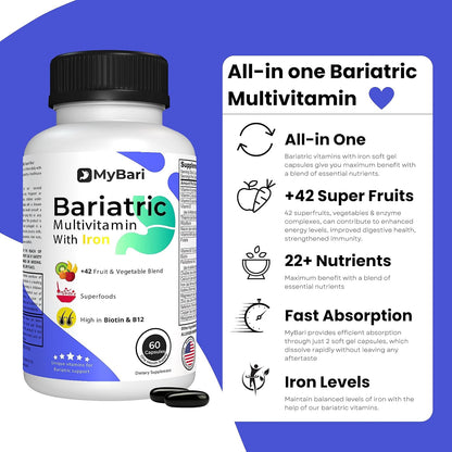 MyBari All-in-One Bariatric Multivitamin with Iron - 60 Liquid Capsules