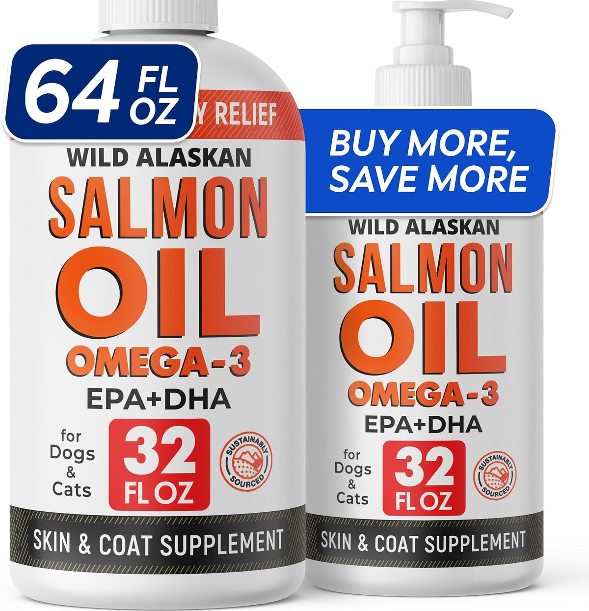 StrellaLab Salmon Oil for Dogs - Omega-3 Wild Alaskan Salmon Oil, EPA & DHA Fatty Acids - 1.89 L (2-Pack) - görsel 1