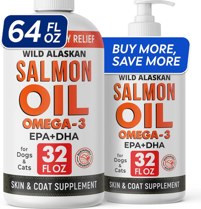 StrellaLab Salmon Oil for Dogs - Omega-3 Wild Alaskan Salmon Oil, EPA & DHA Fatty Acids - 1.89 L (2-Pack)