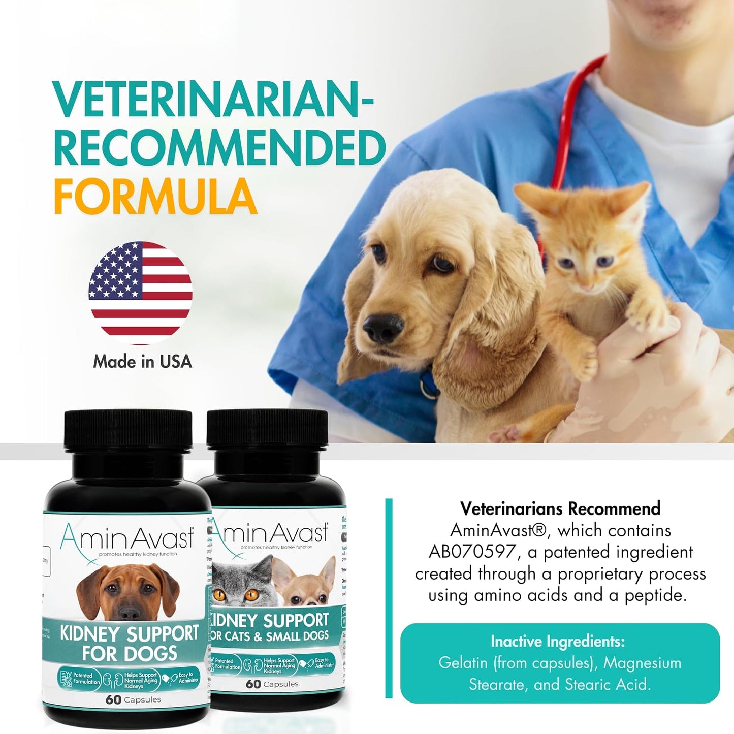 AminAvast Kidney Support Supplement for Cats and Small Dogs – 300 mg Three-Pack (60 Sprinkle Capsules) - görsel 6