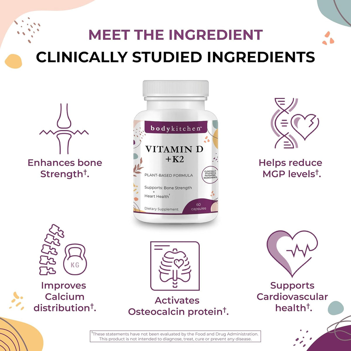 Body Kitchen Vegan Vitamin D3 + K2 MK-7 Supplement, 5000 IU D3 & 180 mcg K2 MK-7, Non-GMO, 60 Veggie Caps - görsel 3