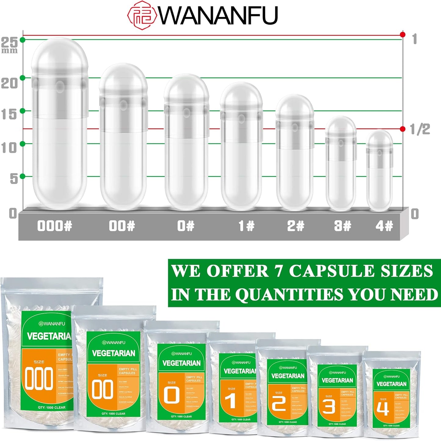 wananfu Size 2 Empty Vegetarian Capsules (100 Pack) Bundle with 2 Micro Lab Spoons - görsel 6