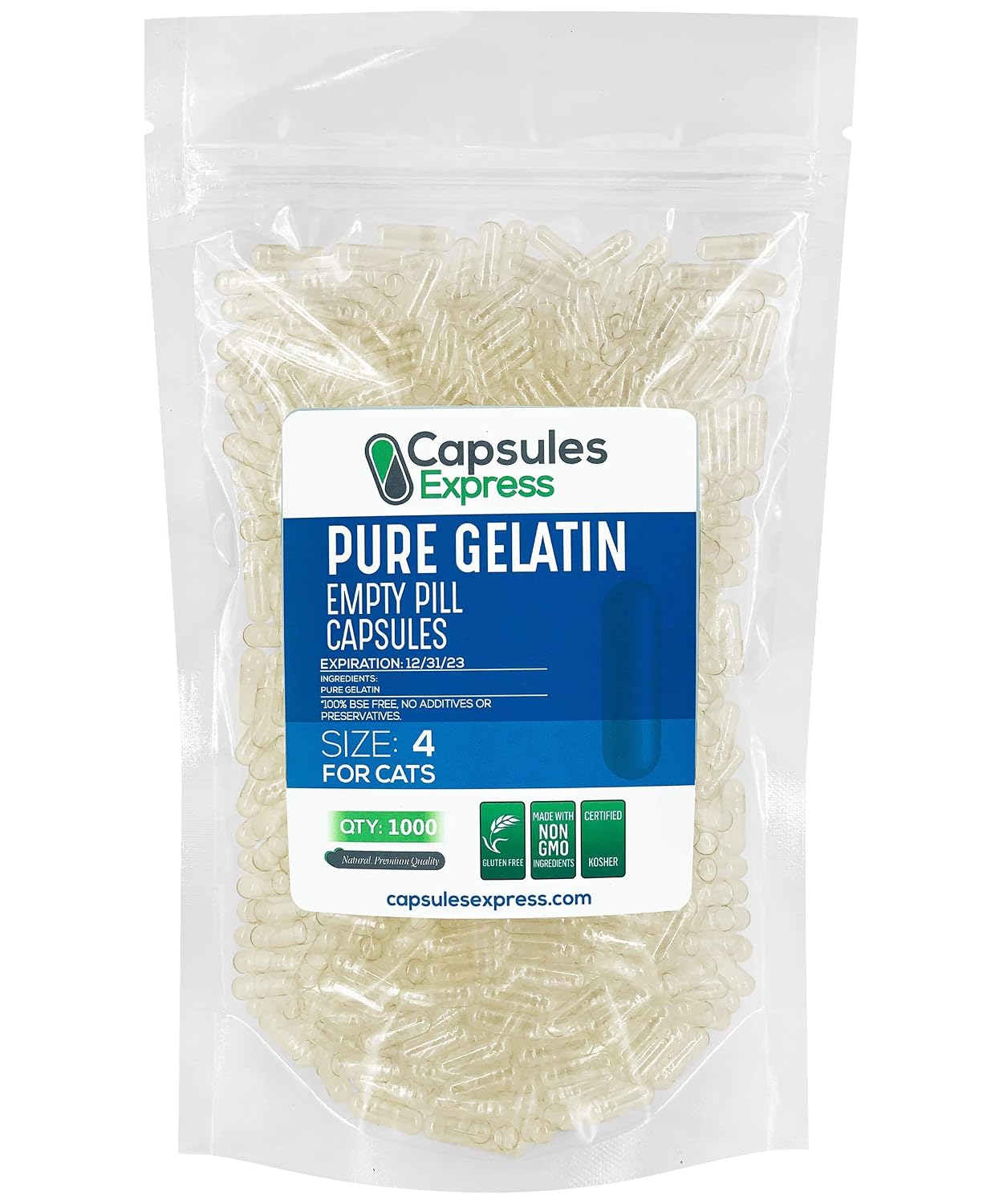 XPRS Nutra Size 4 Empty Gelatine Capsules for Cats - 1000 Count, Clear, Easy to Fill - görsel 1