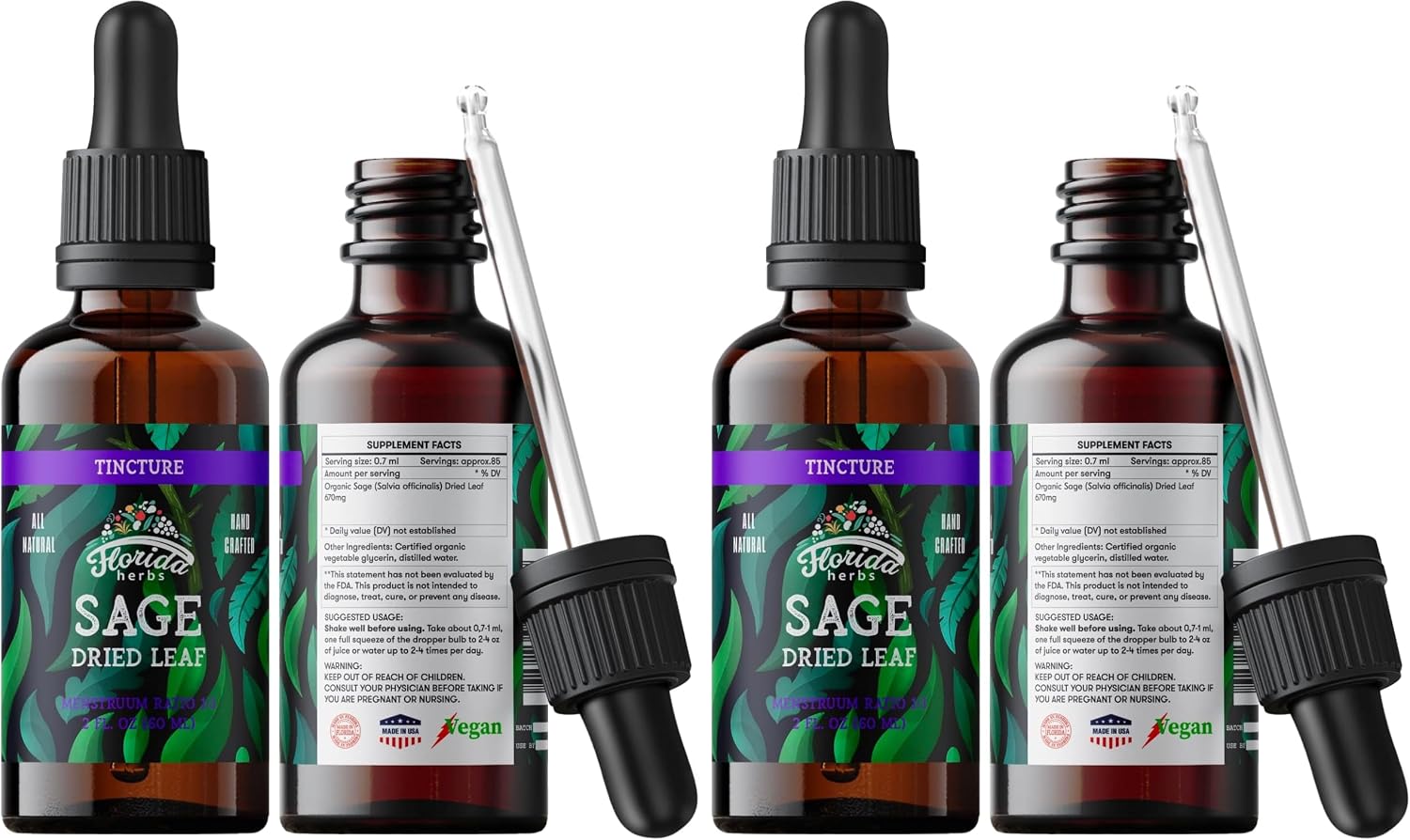 Organic Sage Extract Liquid – Alcohol-Free, Non-GMO – Florida Herbs (2 fl oz) - görsel 7