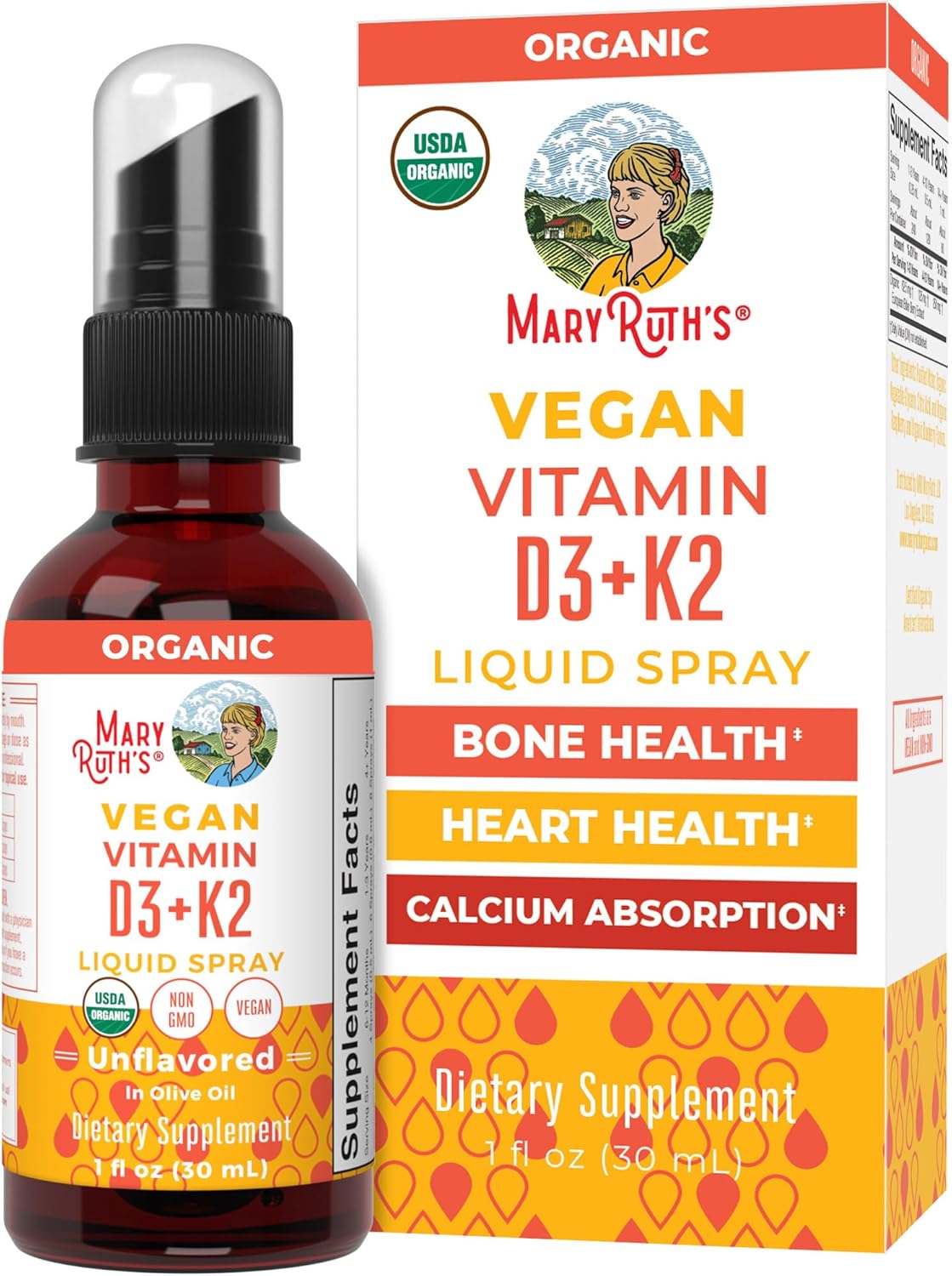 MaryRuth's Organic D3 + K2 Spray - Vitamin D3 & K2 (MK-7) for Bone Health, Immunity & Normal Blood Clotting - Vegan, Non-GMO, Gluten-free - 30 ml - görsel 1