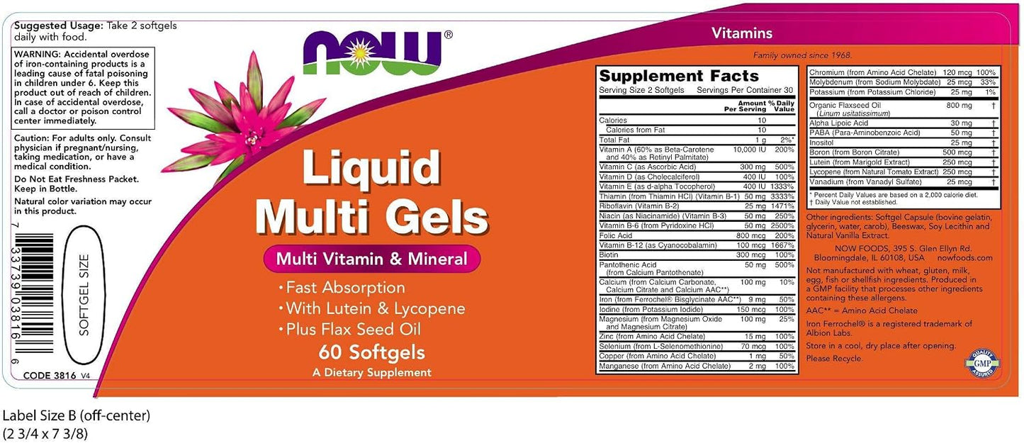 NOW Foods Liquid Multi, 60 Softgels (Pack of 2) - görsel 2