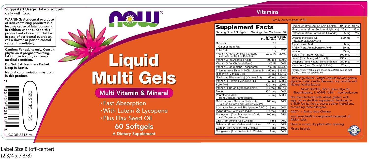 NOW Foods Liquid Multi, 60 Softgels (Pack of 2) - görsel 2