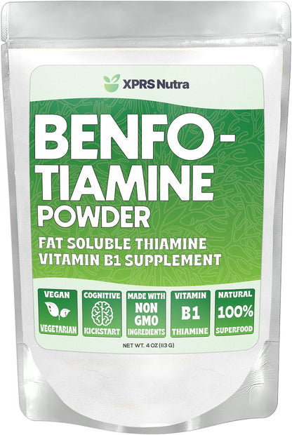 XPRS Nutra Benfotiamine Powder (Thiamine) - Fat-Soluble Vitamin B1 Supplement for Cognitive Support and Energy – Vegan Friendly, 113 g