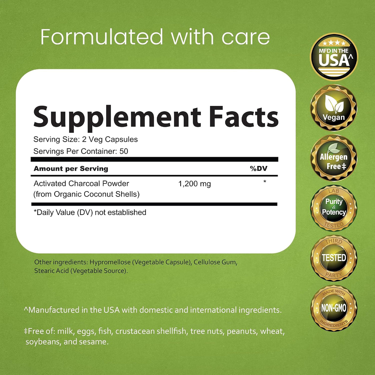 NaturaLife Labs Activated Charcoal 1200 mg - 100 Vegan Capsules (Coconut Shell) - görsel 2