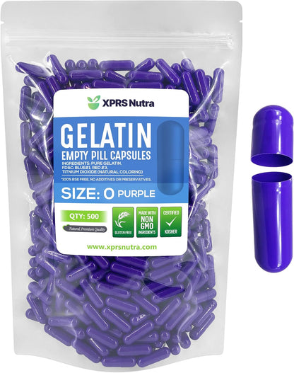 XPRS Nutra Size 0 Empty Gelatine Capsules - 500 Count - Purple