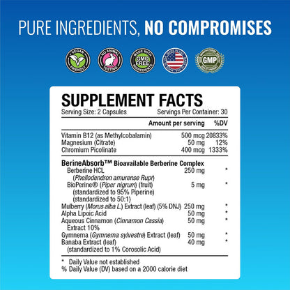 Approved Science Glucoprin – 250 mg Berberine Complex with Mulberry, Cinnamon & BioPerine – 60 Vegan Capsules (Pack of 3)