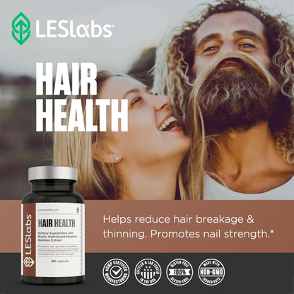 LES Labs Hair Health – Hair Growth & Nail Supplement with Keratin, Biotin, Pumpkin Seed & MSM – 60 Capsules