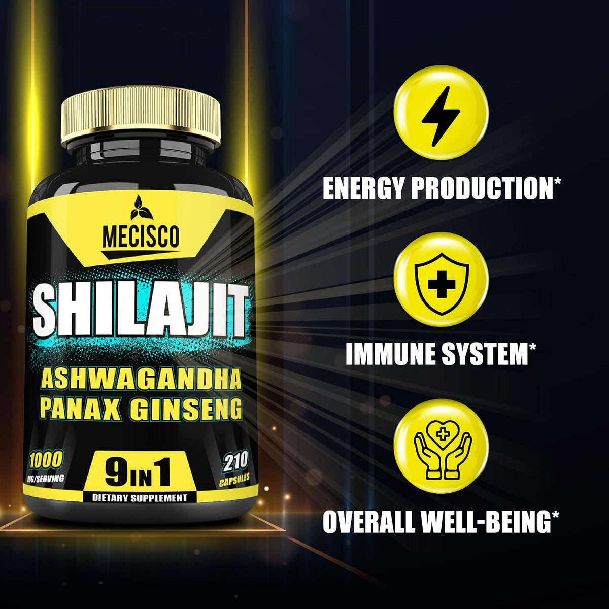 9in1 Shilajit Pure Himalayan Organic with Ashwagandha Root, Panax Ginseng, L-Arginine, Chaga & More – 210 Capsules - görsel 3